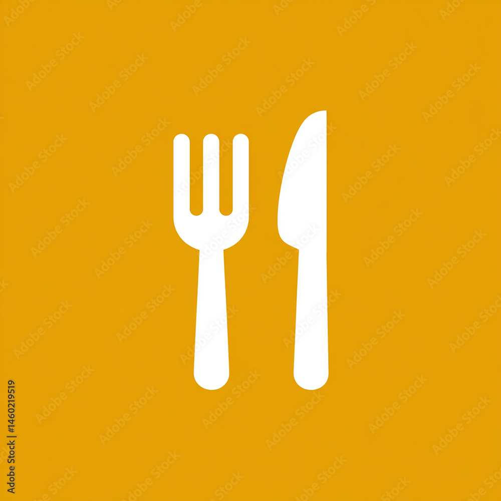 couteau et fourchette sur fond jaune - IA Generated