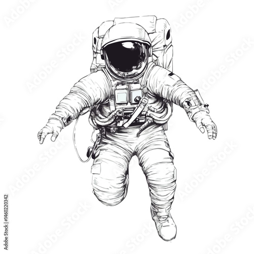 Spacewalk 2D flat vector illustration, isolated on a white background.