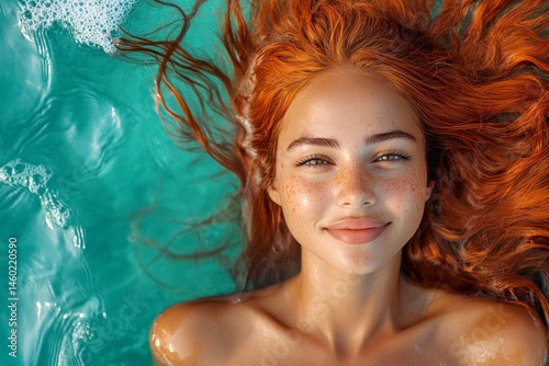 Summer fun in the sea. Gorgeous and hot happy brazilian young woman in orange enjoying turquoise sea, splashes around her. Happy stress-free retreat getaway idea. Bright Ñommercial style.