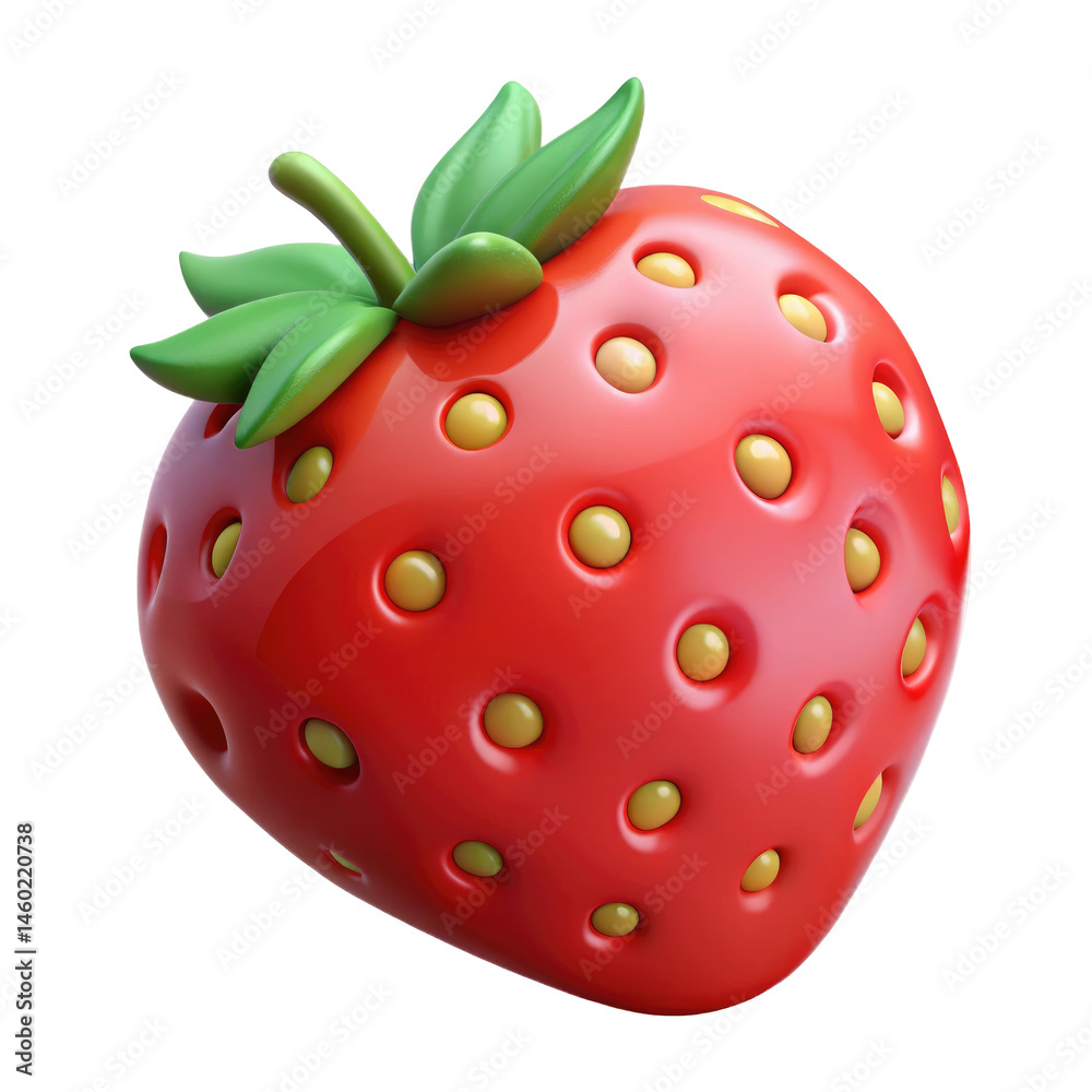 Obraz premium 3d Strawberry – Fresh Red Fruit with Green Leaves for Healthy Eating, Food Packaging, Summer Recipes, and Organic Produce Promotion