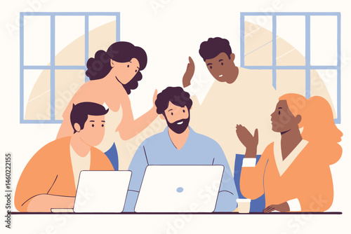 Diverse team of professionals collaborating on a creative project, teamwork and brainstorming