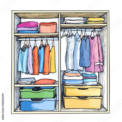 2D flat Organizing Closet vector illustration, isolated on a white background.
