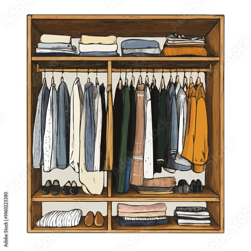 Organizing Closet 2D flat vector illustration, isolated on a white background.