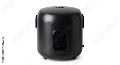 Black rice cooker against white background