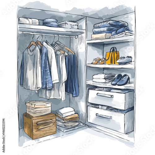 2D flat Organizing Closet vector illustration, isolated on a white background.