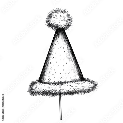 New Years Party Hat 2D flat vector illustration, isolated on a white background.