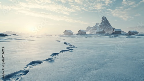 Snowy path leads to secluded winter homes.