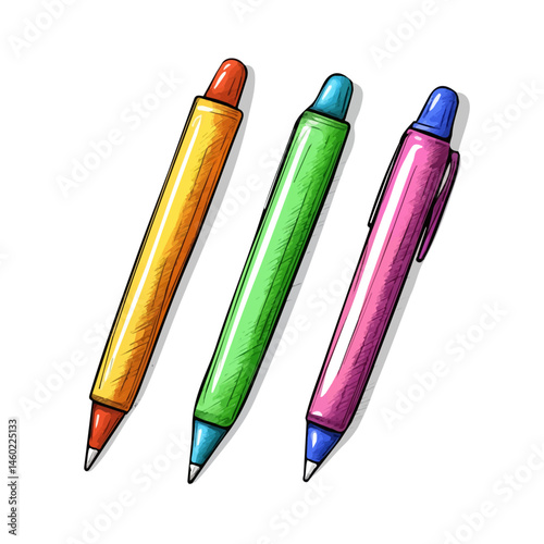 Marker Pens 2D flat vector illustration, isolated on a white background.