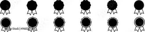 Medal icons,winner awards of various shapes.Champion trophies.Vector illustrations.