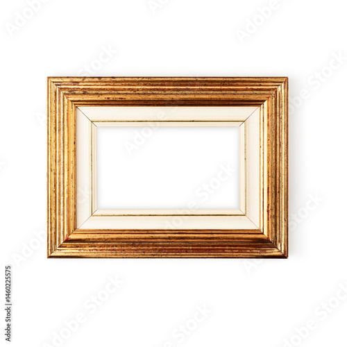 Golden vintage frame photography isolated on white background. Object with clipping path.