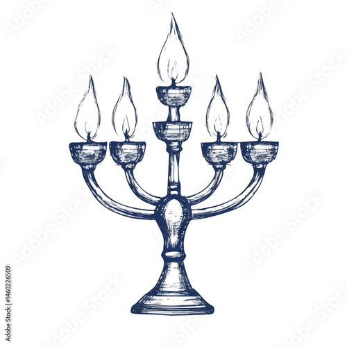 Hanukkah Menorah 2D flat vector illustration, isolated on a white background.