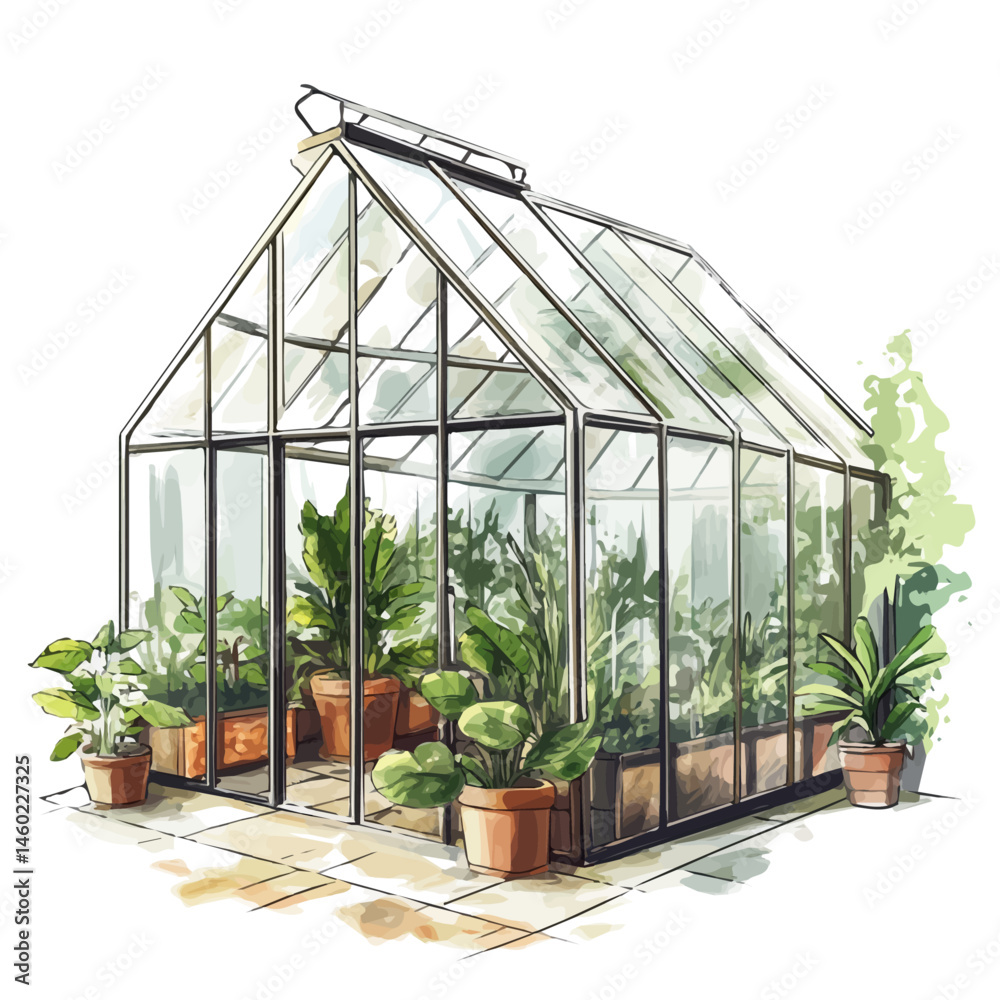 2D flat vector illustration of Greenhouse, isolated on a white background. 2D flat vector illustration of Greenhouse, isolated on a white background.