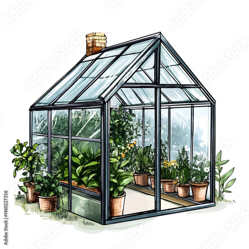2D flat Greenhouse vector illustration, isolated on a white background.