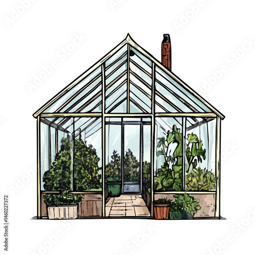 2D flat vector illustration of Greenhouse, isolated on a white background.