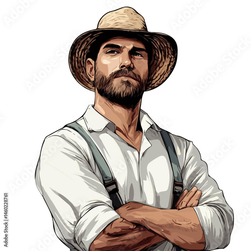 2D flat vector illustration of Farmer, isolated on a white background.