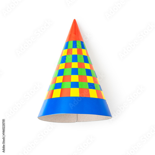 Colorful party birthday hat photography isolated on white background. Object with clipping path.