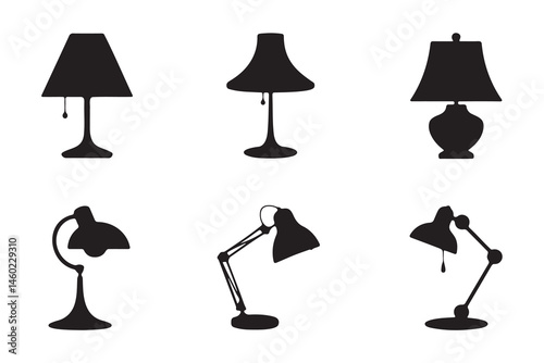 Simple Black and White Table Lamp Silhouettes for Design Projects