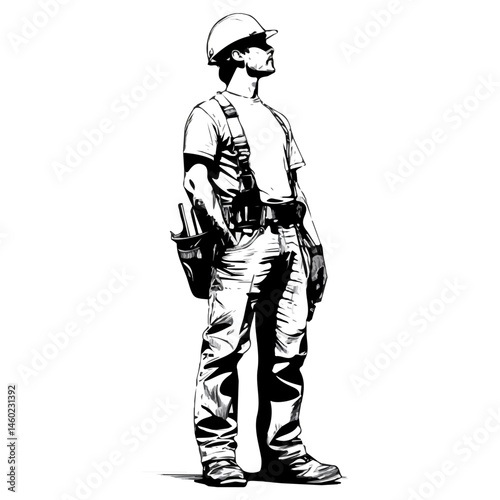 2D flat vector illustration of Construction Worker, isolated on a white background.