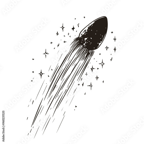 2D flat Comet vector illustration, isolated on a white background.