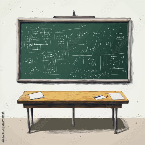 Classroom Blackboard With Math Equation 2D flat vector illustration, isolated on a white background.