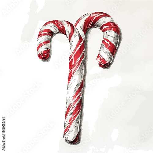Christmas Candy Cane 2D flat vector illustration, isolated on a white background.