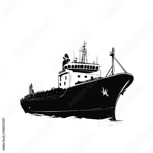 2D flat Cargo Ship vector illustration, isolated on a white background.
