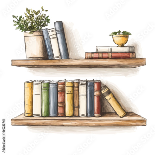 2D flat Bookshelf vector illustration, isolated on a white background.