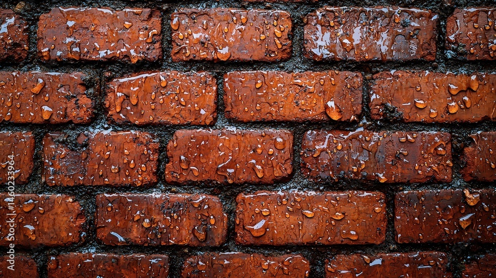 Wet brick wall texture with raindrops: atmospheric urban detail for architectural design Wet brick wall texture with raindrops: atmospheric urban detail for architectural design