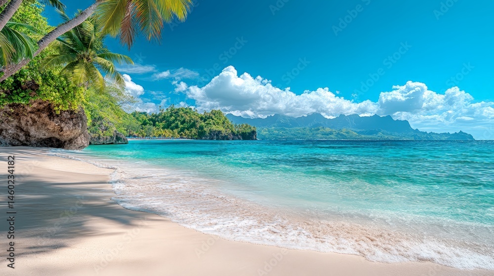 Fototapeta premium Wooden deck by the beach with a stunning ocean view, perfect for relaxation