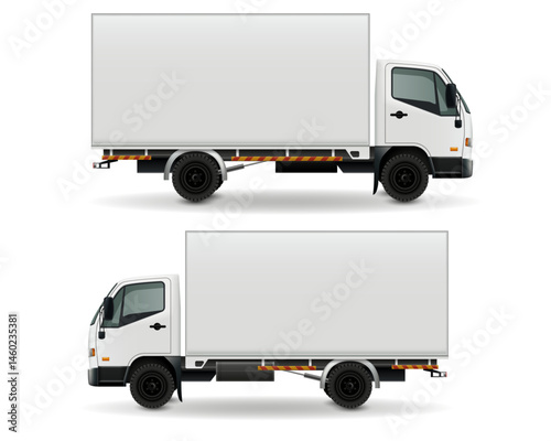 Two White Delivery Trucks Side View

