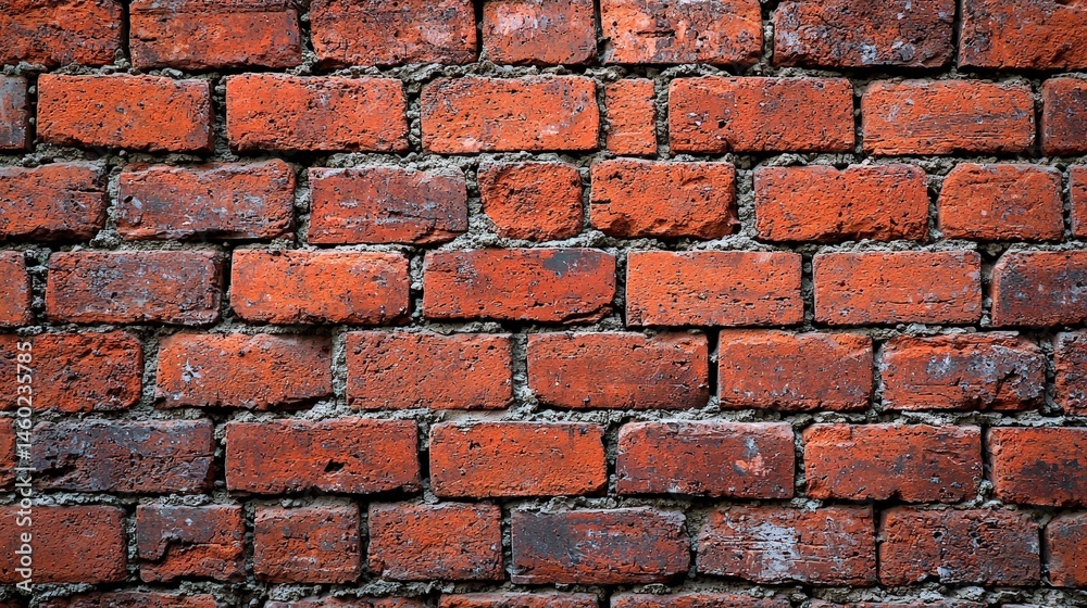 Obraz premium Closeup textured red brick wall showing weathered details and pattern