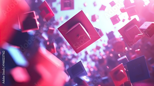 Floating, vibrant square shapes in a digital abstract composition.
