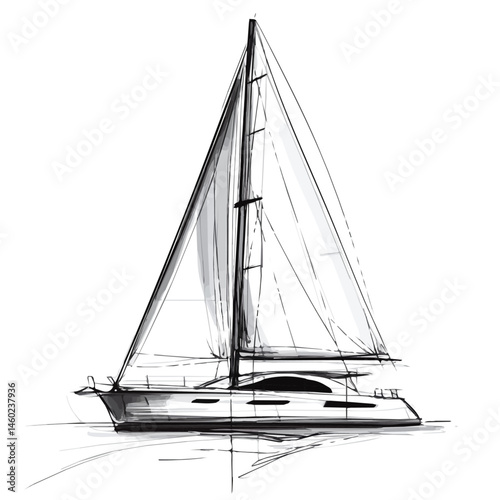 2D flat vector illustration of Yacht, isolated on a white background.