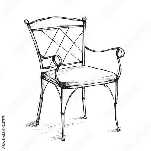 Wrought Iron Chair 2D flat vector illustration, isolated on a white background.