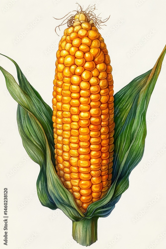 Obraz premium Detailed vintage corn illustration with husk