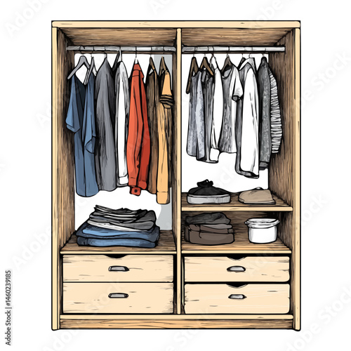 2D flat Wardrobe vector illustration, isolated on a white background.
