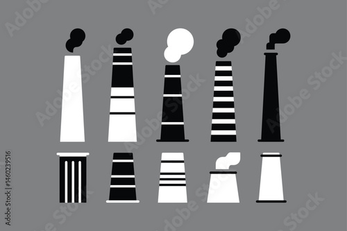Vector illustration of industrial chimneys with smoke