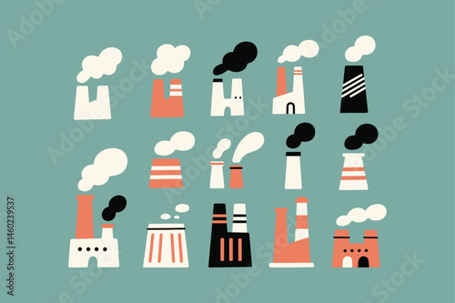 Vector illustration of industrial chimneys with smoke