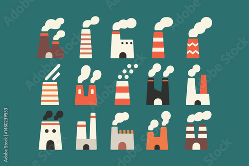 Vector illustration of industrial chimneys with smoke