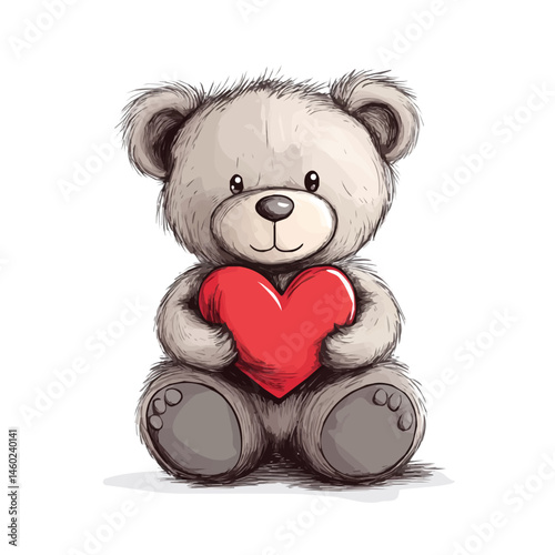 Valentines Day Teddy Bear 2D flat vector illustration, isolated on a white background.