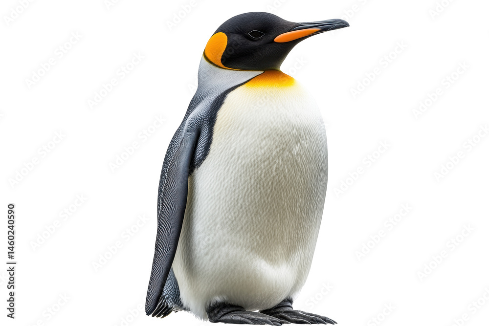 Naklejka premium Brightly colored king penguin standing upright in a natural pose with a transparent background for easy integration into various designs and projects