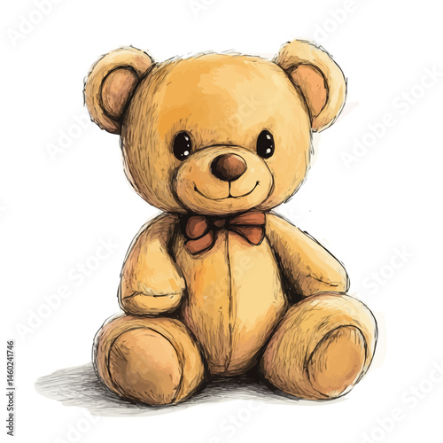 2D flat vector illustration of Teddy Bear, isolated on a white background.