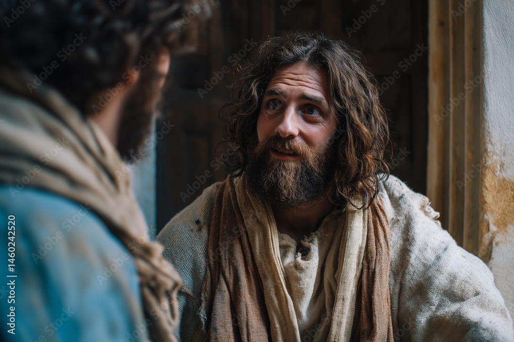 Jesus Christ interacting with a follower Jesus Christ interacting with a follower