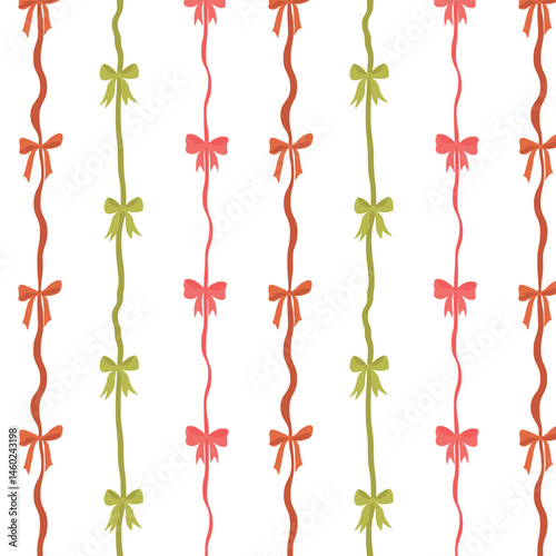 Cute colorful bows and gift ribbons striped pattern. On a white background.