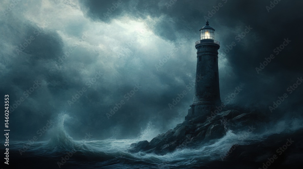 Stormy seas and a lighthouse's guiding light. Stormy seas and a lighthouse's guiding light.