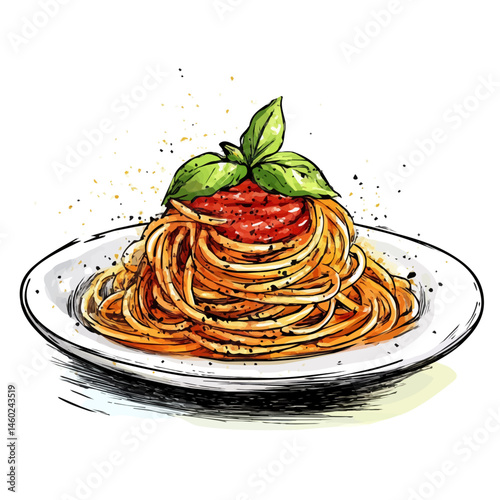 Spaghetti With Sauce 2D flat vector illustration, isolated on a white background.