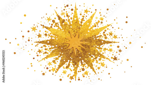 Vibrant golden explosion with radiant bursts and sparkling elements suitable for celebratory events or festive occasions