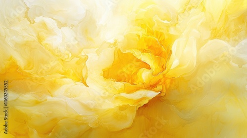 Golden Abstract Fluid Art Painting Yellow and White Swirls