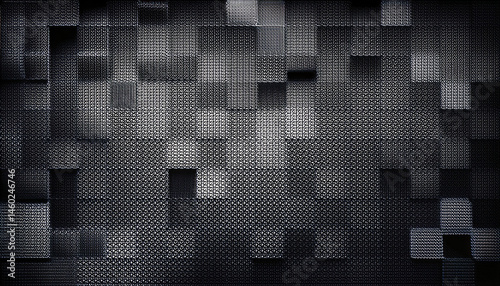 angled halftone black squares polygons background