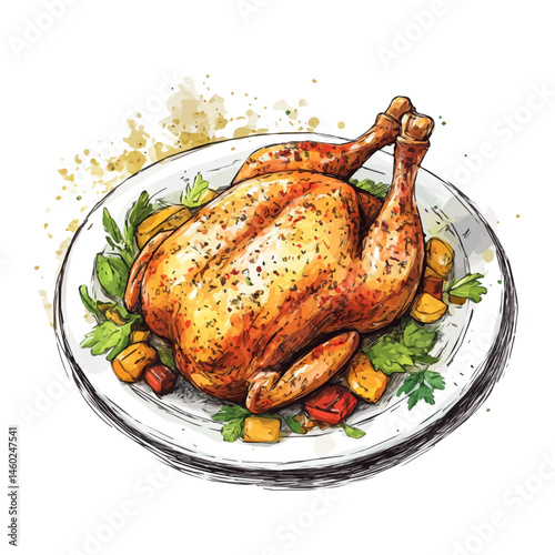 Jerk Chicken 2D flat vector illustration, isolated on a white background.